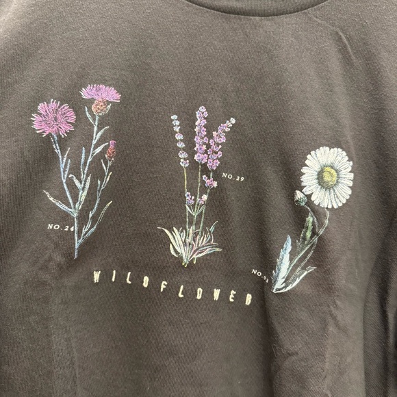 Urban Outfitters Embroidered Wildflower Graphic Cropped Long Sleeve in Gray - Picture 4 of 6